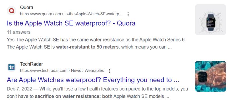 Quora pages appear in Google SERP results